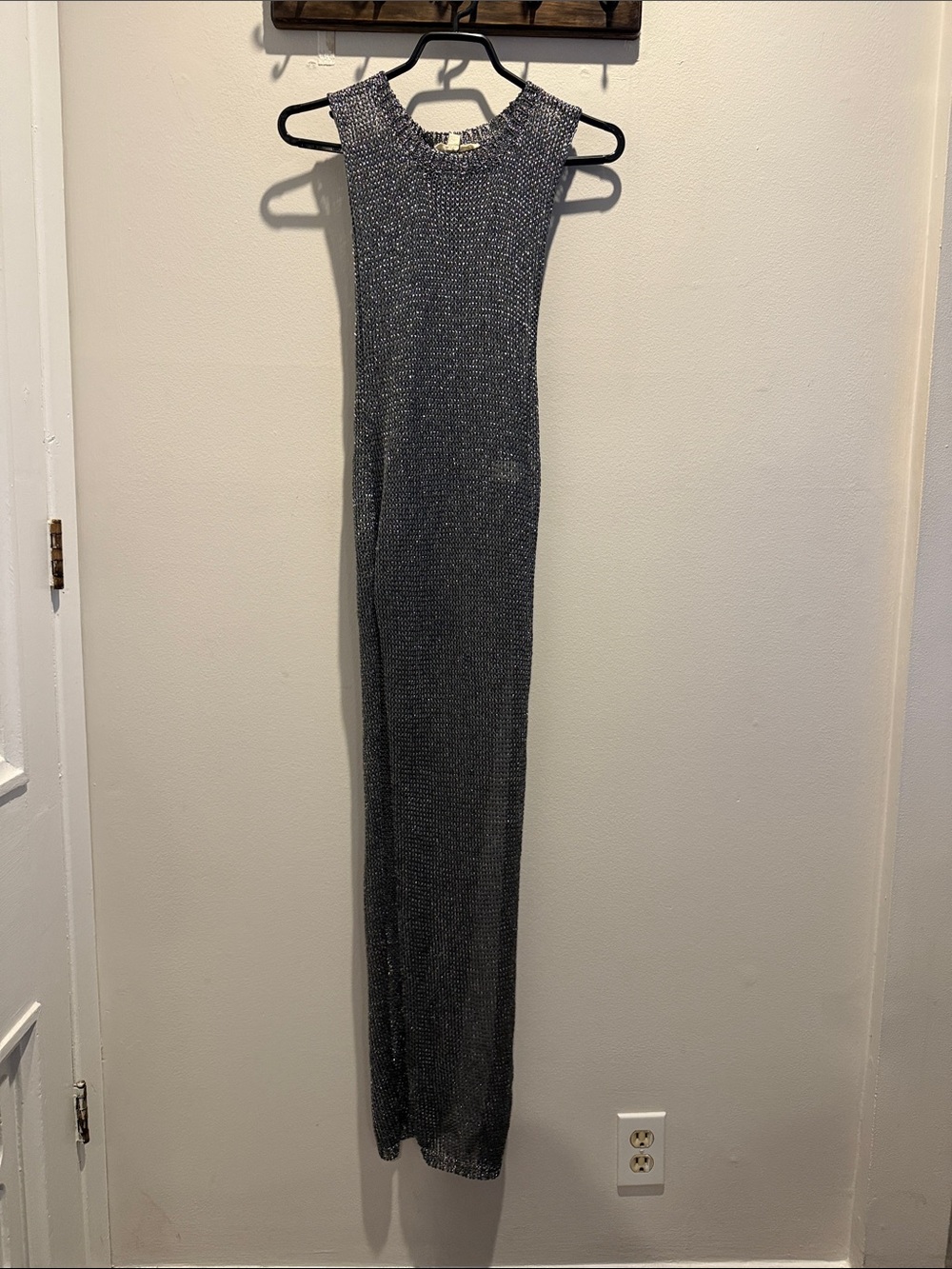 Sleeveless Metallic Maxi Dress in Charcoal Gray
